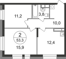 Планировка двухкомнатной(квартира) площадью 53.3 квадратных метров в “ЖК Первый Московский”