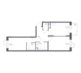 Планировка двухкомнатной(квартира) площадью 56.7 квадратных метров в ЖК “ЖК Цветочные Поляны”