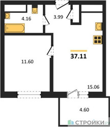 Планировка однокомнатной(квартира) площадью 37.11 квадратных метров в ЖК “ЖК ВОСТОК II”
