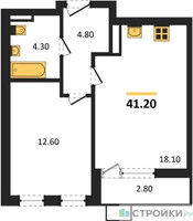 Планировка однокомнатной(квартира) площадью 41.2 квадратных метров в “ЖК Деснаречье”