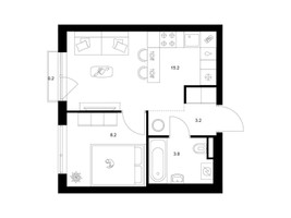 Планировка однокомнатной(квартира) площадью 30.6 квадратных метров в “ЖК Лосиноостровский парк”