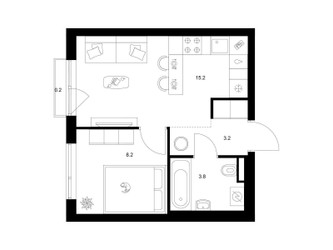 Планировка однокомнатной(квартира) площадью 30.6 квадратных метров в ЖК “ЖК Лосиноостровский парк”