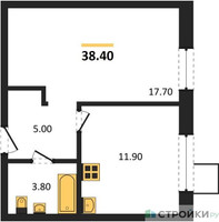 Планировка однокомнатной(квартира) площадью 38.4 квадратных метров в “ЖК Лесная Отрада”