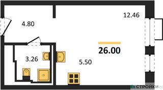 Планировка студии(квартира) площадью 26 квадратных метров в “ЖК Квартал Герцена”