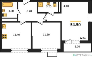Планировка двухкомнатной(квартира) площадью 54.5 квадратных метров в “ЖК Скандинавия”