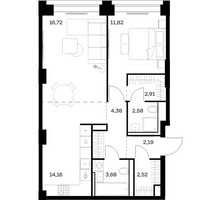 Планировка однокомнатной(квартира) площадью 60.96 квадратных метров в “ЖК НОВА”