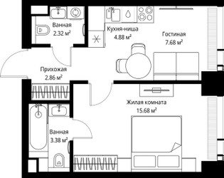 Планировка однокомнатной(квартира) площадью 36.8 квадратных метров в ЖК “ЖК Веер”