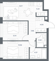 Планировка двухкомнатной(квартира) площадью 60.96 квадратных метров в “ЖК TATE (Тэйт)”