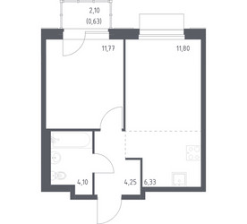 Планировка однокомнатной(квартира) площадью 38.88 квадратных метров в ЖК “ЖК Новое Внуково”