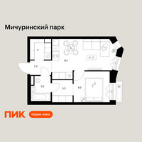 Планировка однокомнатной(квартира) площадью 36.9 квадратных метров в “ЖК Мичуринский Парк”