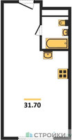 Планировка студии(апартаменты) площадью 31.7 квадратных метров в “ЖК Октябрьская 98 (MirrorЗдание)”