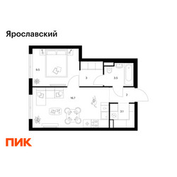 Планировка однокомнатной(квартира) площадью 37.8 квадратных метров в ЖК “ЖК Ярославский”