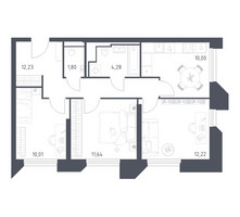 Планировка трехкомнатной(апартаменты) площадью 62.18 квадратных метров в “ЖК Скай Спутник”