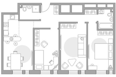 Планировка 4+ комнатной(квартира) площадью 86.2 квадратных метров в ЖК “ЖК Дубровка от Гранель”