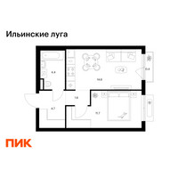 Планировка однокомнатной(квартира) площадью 37.4 квадратных метров в “ЖК Ильинские луга”