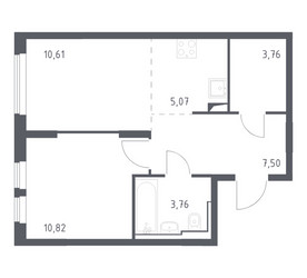 Планировка однокомнатной(квартира) площадью 40.9 квадратных метров в ЖК “ЖК Остафьево”