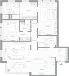 Планировка двухкомнатной(квартира) площадью 143.8 квадратных метров в ЖК “ЖК Николь”