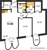 Планировка двухкомнатной(квартира) площадью 73.1 квадратных метров в “ЖК Союз (СВАО)”