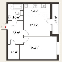 Планировка двухкомнатной(квартира) площадью 53.5 квадратных метров в “Миниполис 8 кленов”