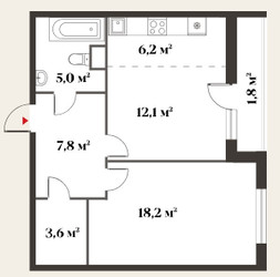 Планировка двухкомнатной(квартира) площадью 53.5 квадратных метров в ЖК “Миниполис 8 кленов”