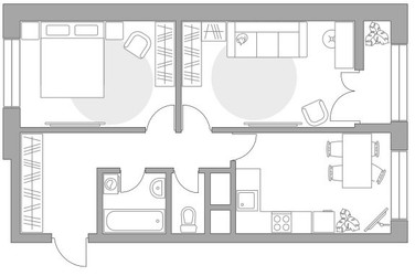 Планировка двухкомнатной(квартира) площадью 54.43 квадратных метров в ЖК “ЖК Пехра”