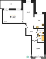 Планировка двухкомнатной(квартира) площадью 64.73 квадратных метров в “ЖК ВОСТОК II”