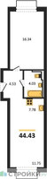 Планировка однокомнатной(квартира) площадью 44.43 квадратных метров в “ЖК Новое Внуково”