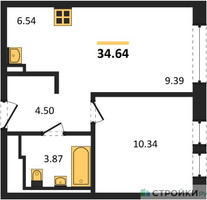 Планировка однокомнатной(квартира) площадью 34.64 квадратных метров в “ЖК Квартал Ивакино”