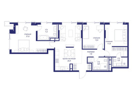Планировка трехкомнатной(квартира) площадью 102.7 квадратных метров в “ЖК Событие”
