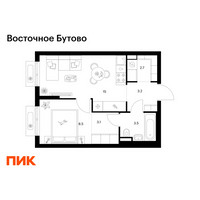 Планировка однокомнатной(квартира) площадью 36 квадратных метров в “ЖК Восточное Бутово”