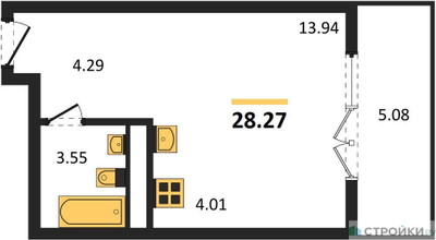 Планировка студии(квартира) площадью 28.27 квадратных метров в ЖК “ЖК Дюна”
