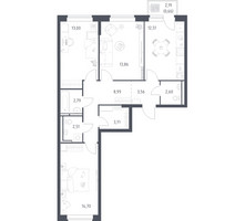 Планировка трехкомнатной(квартира) площадью 78.89 квадратных метров в “ЖК Новое Видное”