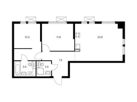 Планировка двухкомнатной(квартира) площадью 62.5 квадратных метров в “ЖК Второй Нагатинский”