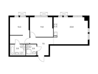 Планировка двухкомнатной(квартира) площадью 62.5 квадратных метров в ЖК “ЖК Второй Нагатинский”