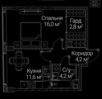 Планировка однокомнатной(квартира) площадью 38.8 квадратных метров в “ЖК СЕЗАР БУДУЩЕЕ”