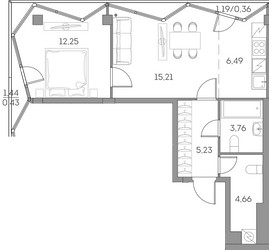 Планировка двухкомнатной(квартира) площадью 48.4 квадратных метров в ЖК “ЖК Аквилон Бисайд 2.0”