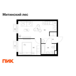 Планировка однокомнатной(квартира) площадью 32.7 квадратных метров в ЖК “ЖК Митинский лес”