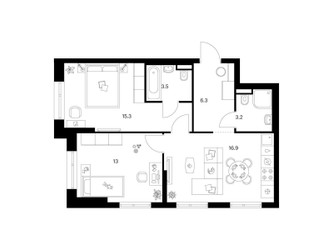 Планировка двухкомнатной(квартира) площадью 58.2 квадратных метров в ЖК “ЖК Середневский лес”