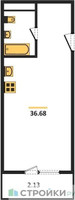 Планировка однокомнатной(квартира) площадью 36.1 квадратных метров в “ЖК Одинбург”