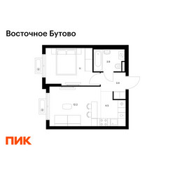 Планировка однокомнатной(квартира) площадью 35 квадратных метров в ЖК “ЖК Восточное Бутово”