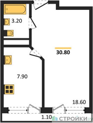 Планировка однокомнатной(квартира) площадью 30.8 квадратных метров в ЖК “ЖК Южная Долина”