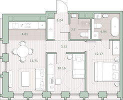 Планировка двухкомнатной(квартира) площадью 56 квадратных метров в “ЖК Среда на Кутузовском”