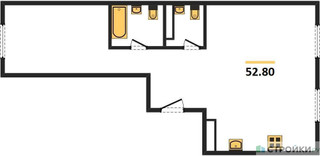 Планировка двухкомнатной(квартира) площадью 52.8 квадратных метров в “ЖК ЭкоБунино (Южное Бунино)”