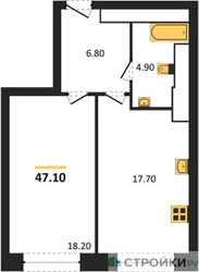 Планировка однокомнатной(квартира) площадью 46.8 квадратных метров в “ЖК AFI Tower (Афи Тауэр)”