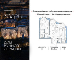 Планировка двухкомнатной(квартира) площадью 84.2 квадратных метров в “Клубный дом Узоры”