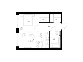 Планировка однокомнатной(квартира) площадью 37.1 квадратных метров в “ЖК Зеленый парк”