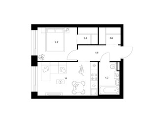 Планировка однокомнатной(квартира) площадью 37.1 квадратных метров в ЖК “ЖК Зеленый парк”