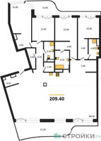 Планировка 4+ комнатной(квартира) площадью 209.4 квадратных метров в “ЖК Остров”