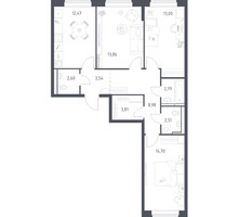 Планировка трехкомнатной(квартира) площадью 78.26 квадратных метров в “ЖК Новое Видное”