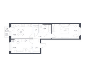 Планировка двухкомнатной(квартира) площадью 60.48 квадратных метров в ЖК “ЖК Новое Видное”